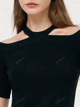 Off-Shoulder Women Knit Top,Halter Neck Knit Top,Elegant Black Off-Shoulder Top